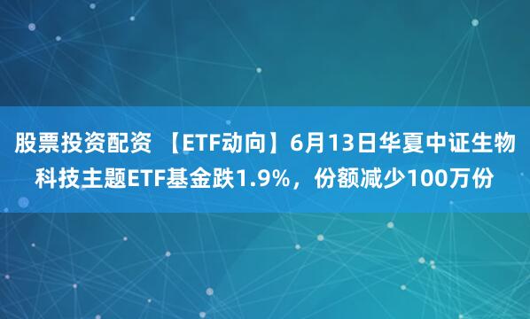 股票投资配资 【ETF动向】6月13日华夏中证生物科技主题ETF基金跌1.9%，份额减少100万份